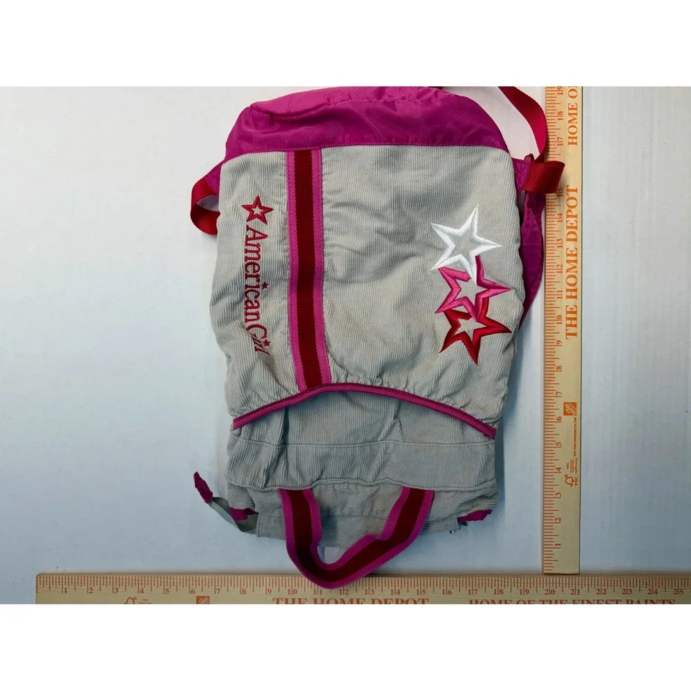American Girl Grey Corduroy Backpack Pink Red Embroidered Stars Kids Bag